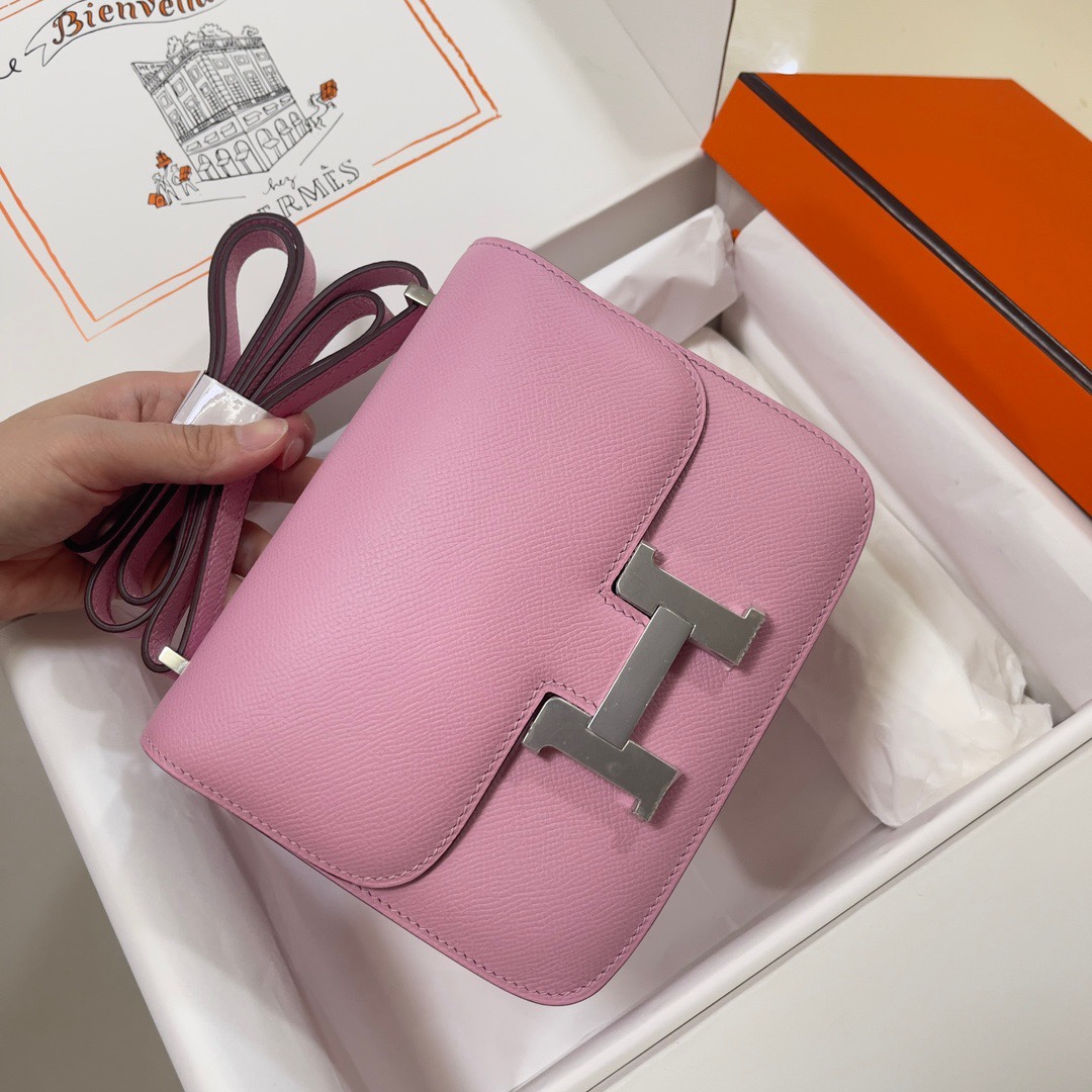 Hermes Constance 18 Mini Shoulder Bag In Rose Sakura Epsom Leather